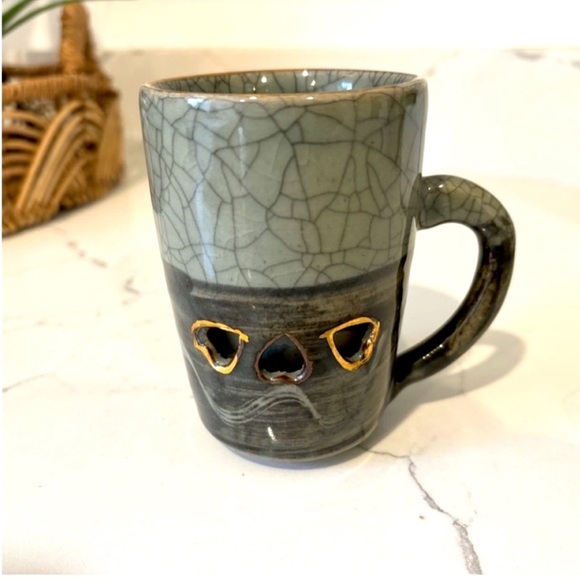 Vintage Otagiri Somayaki RARE double wall reticulated heart design mug green - Picture 1 of 12